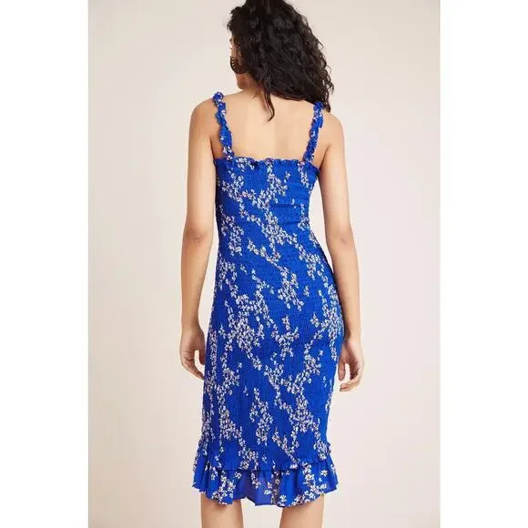 Faithfull The Brand Farah Smocked Midi Dress Cobalt Size S - Picture 2 of 7